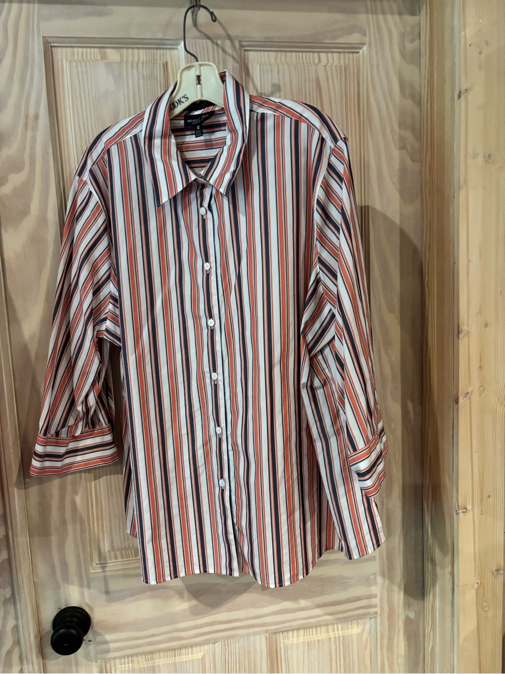 Classic Womans Foxcroft Striped Button-Down Shirt - pink/White/Blue